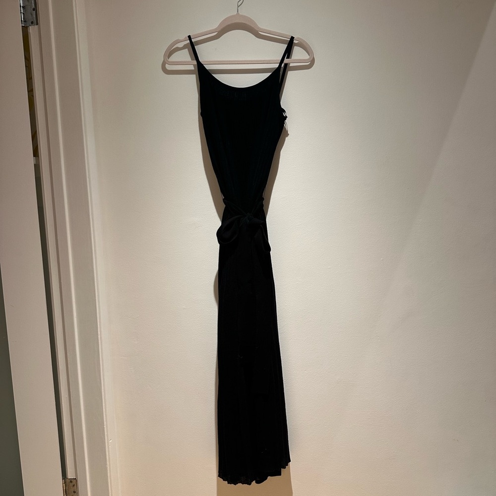 Theory Black Tie Front Slip Dress
